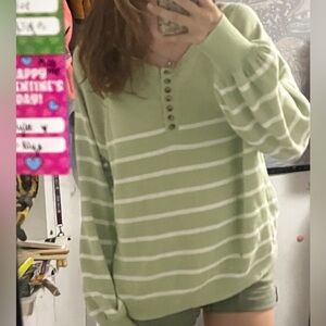 Time and Tru Light Green Striped Sweatshirt